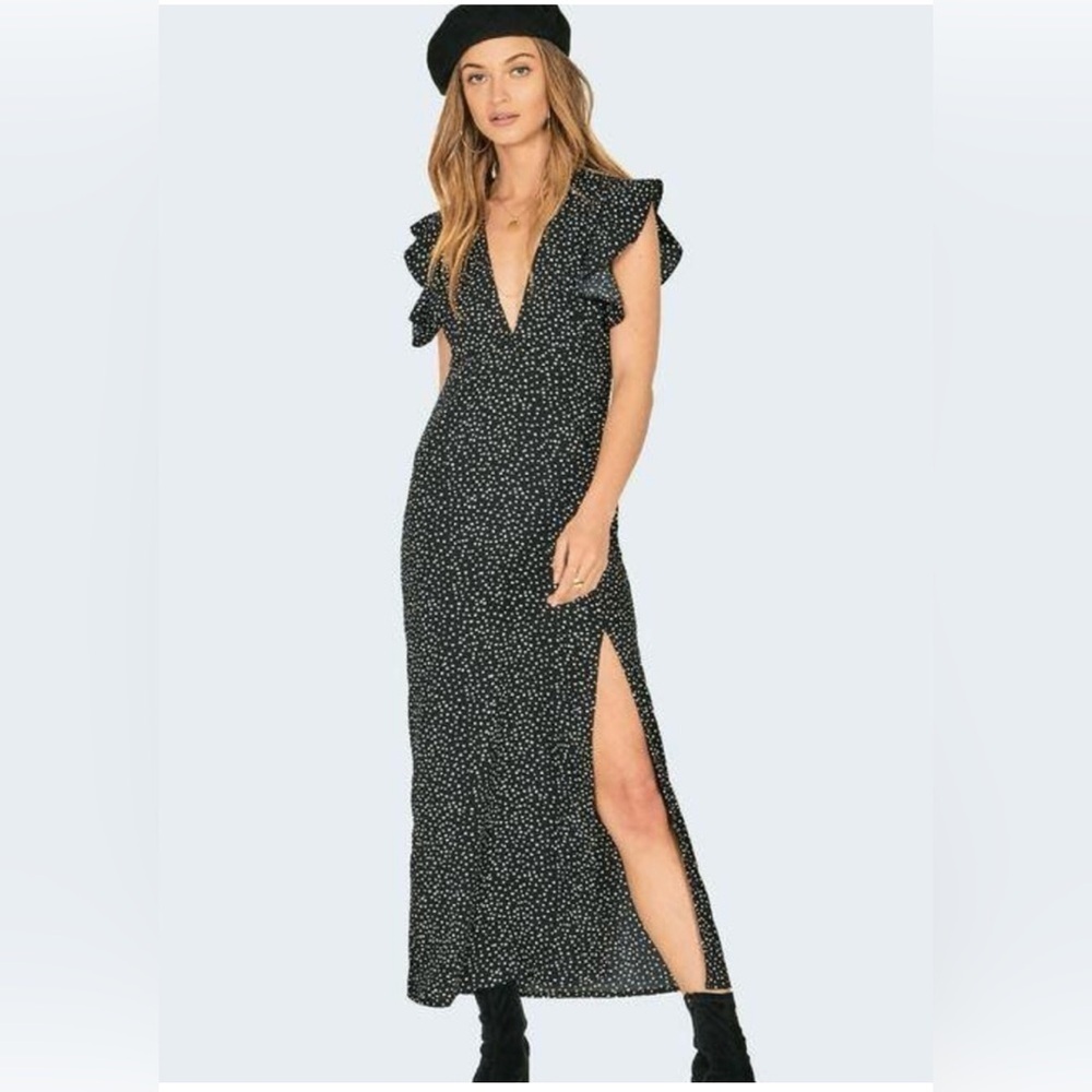 Amuse Society Keeping It Frill Dress Black and White Polka Dot Maxi in Size XS